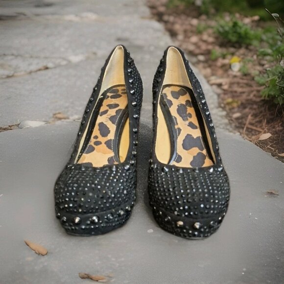 Gianni Bini Satin Studded Beaded Platform Stiletto Heels Women's Size 6 - Picture 2 of 8